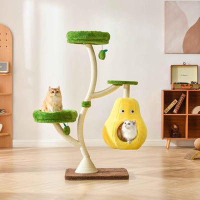 Michu Verde Modern Solid Wood Cat Tree: Multi-Level, Cozy Pear Nest