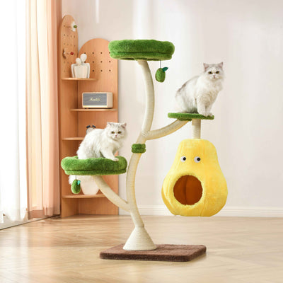 Michu Verde Modern Solid Wood Cat Tree: Multi-Level, Cozy Pear Nest