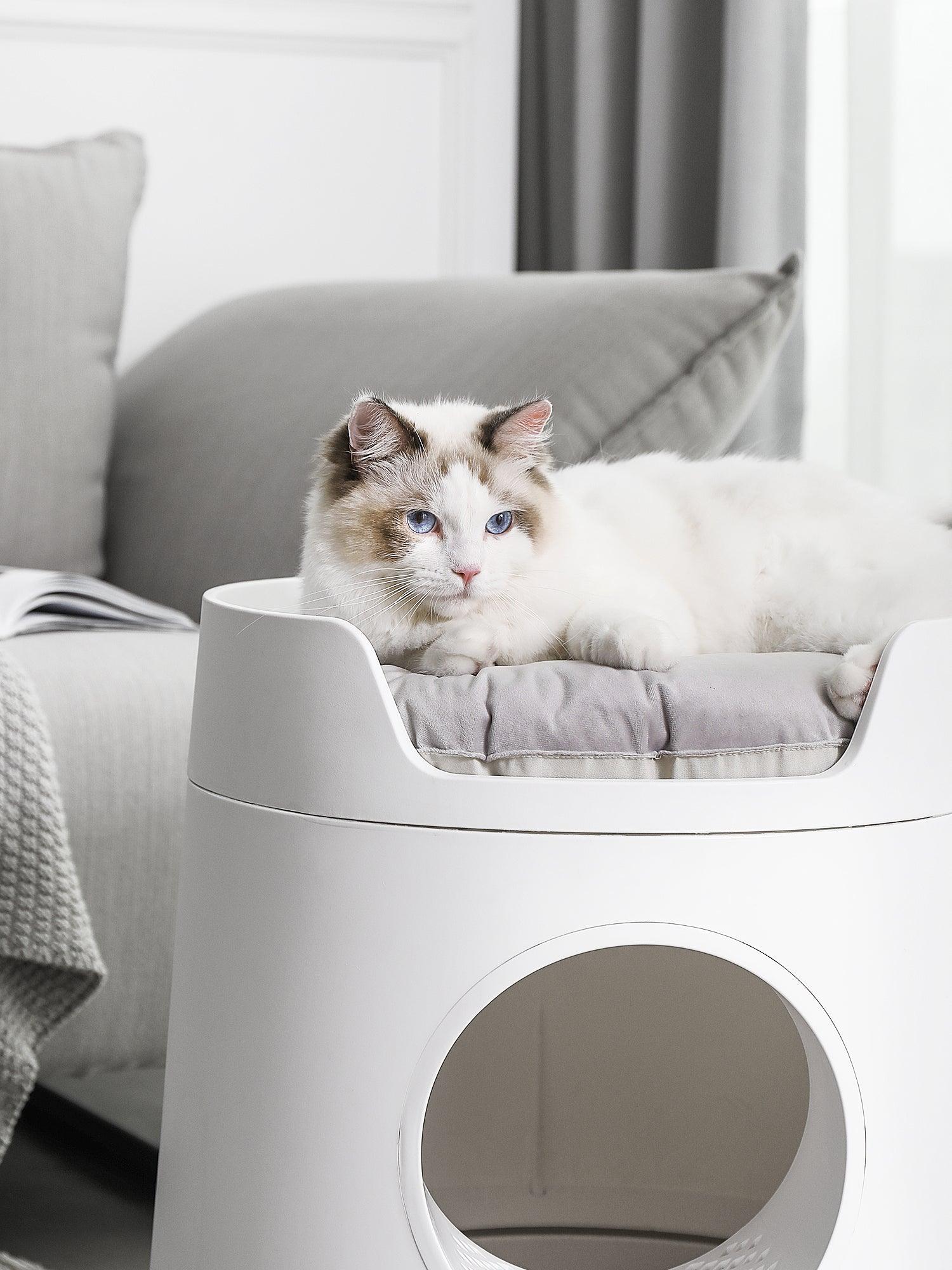 Soft Cozy Round Cat Litter Box Mat Grey White