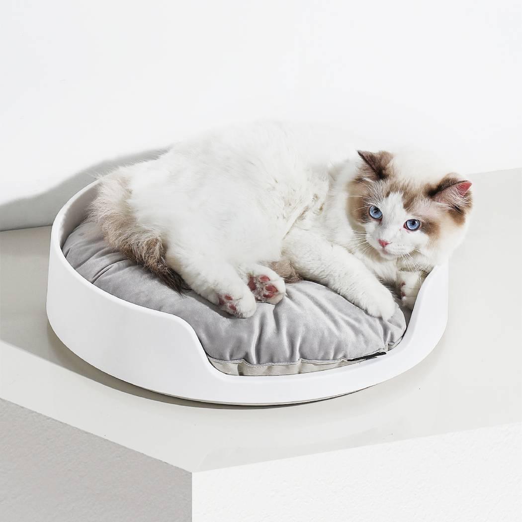 Soft Cozy Round Cat Litter Box Mat Grey White
