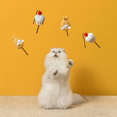 Silver Vine Stick Interactive Plush Cat Toy – Happy Tempura & Cupcake