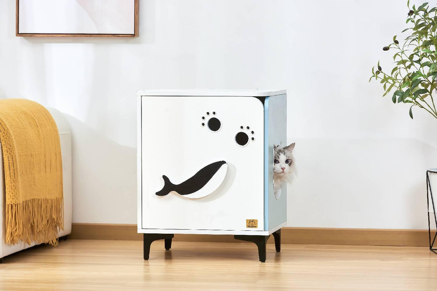 Michu Hidden Cat Furniture Litter Box Enclosure Wooden End Table