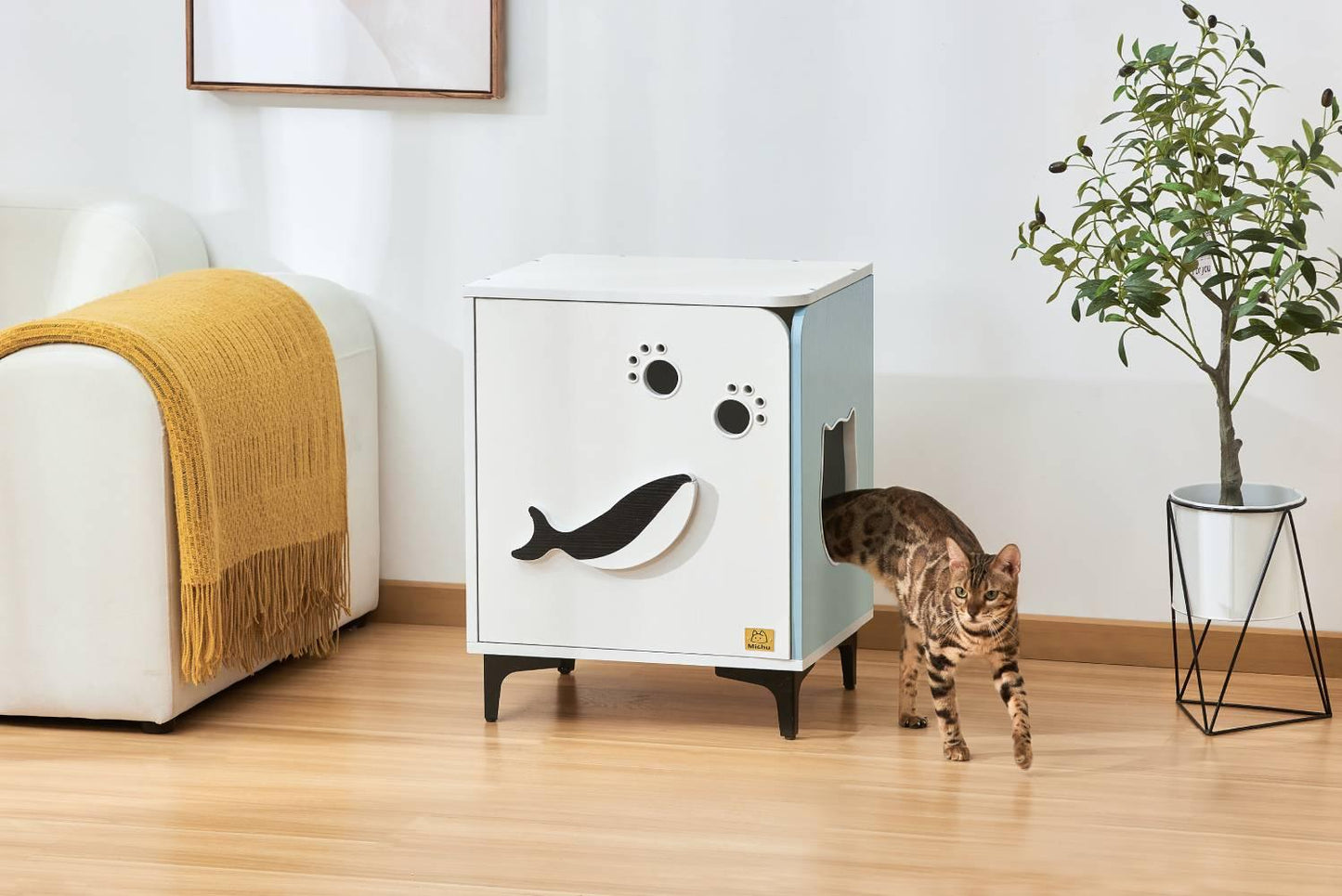 Michu Hidden Cat Furniture Litter Box Enclosure Wooden End Table