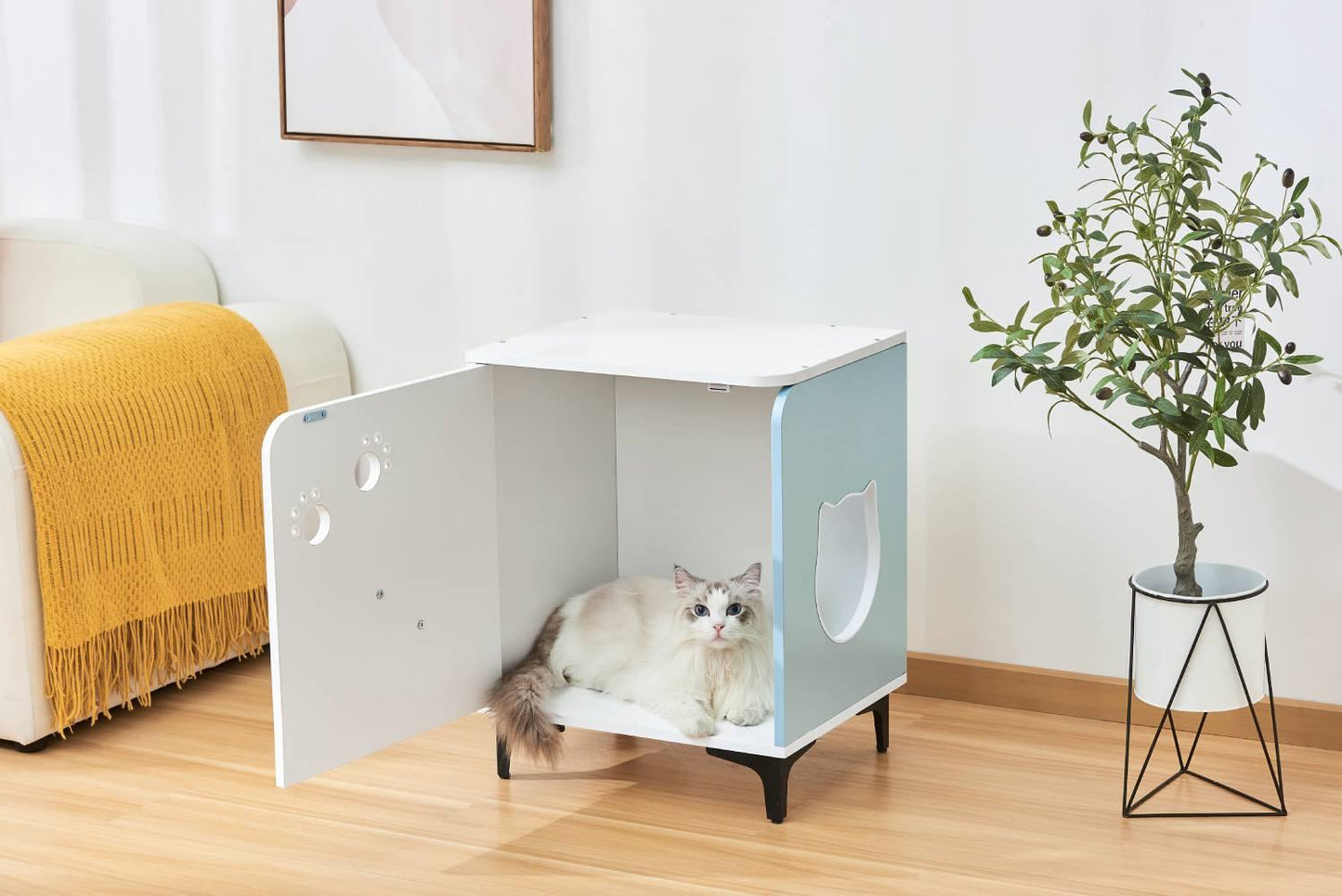 Michu Hidden Cat Furniture Litter Box Enclosure Wooden End Table