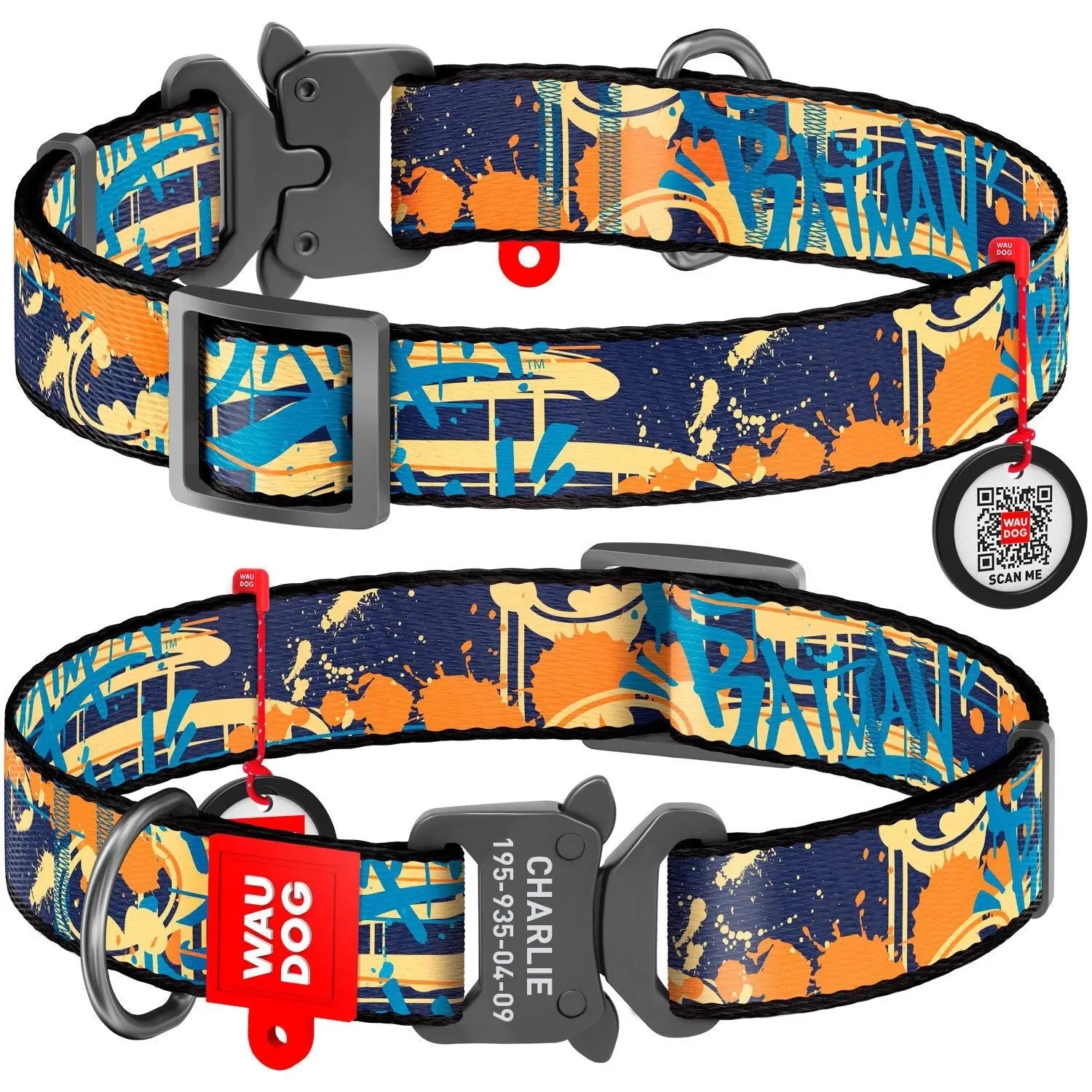 Waudog Batman Jeans Nylon Collar: Durable, Stylish, Iconic Bat-Signal Pet Accessory