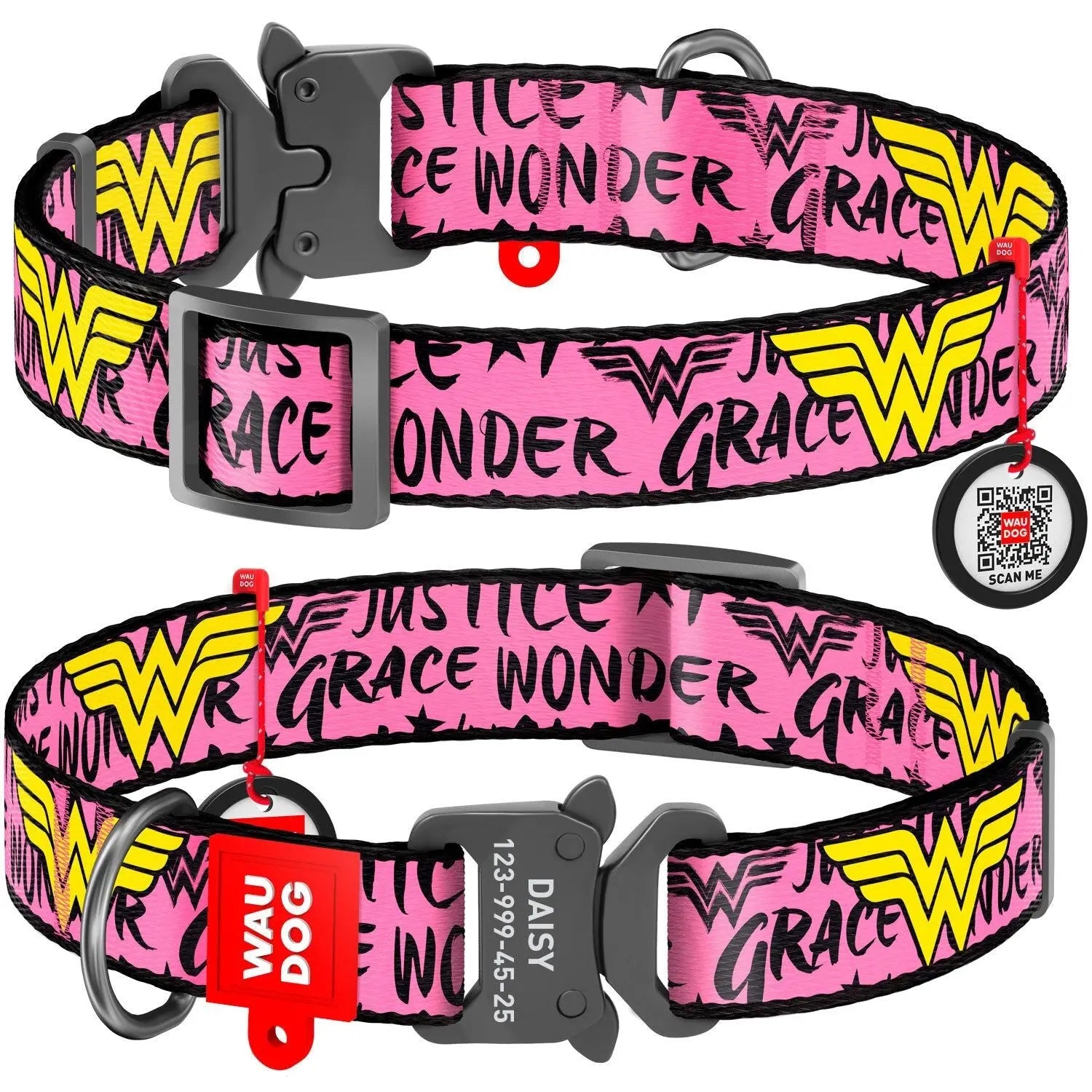 Woof-tastic Wonder Woman Nylon Dog Collar: Durable, Adjustable, Iconic Hero Design