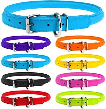 Premium Round Leather Dog Collar: Durable, Stylish, Comfortable, Adjustable for Small Breeds