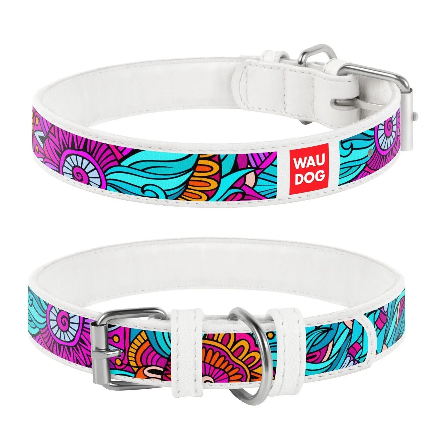 WAUDOG Summer White Leather Dog Collar for Ultimate Comfort and Style