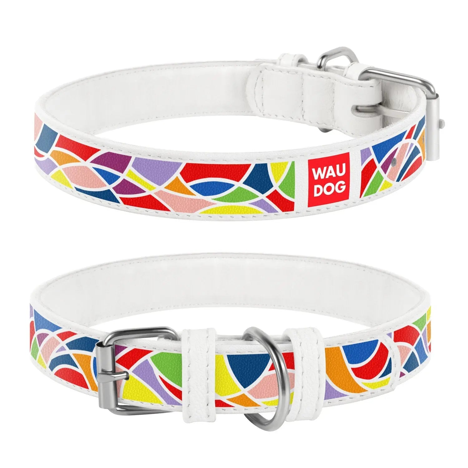 Premium White Leather Dog Collar with Vitrage Design for Stylish Pets