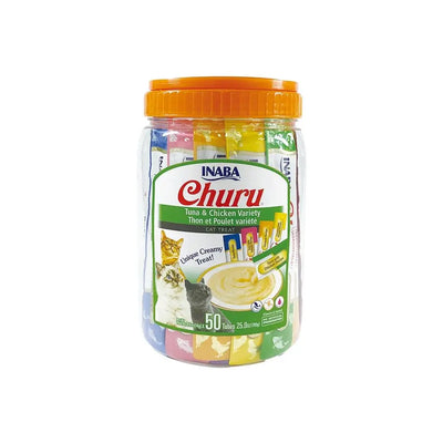 Inaba Churu Tuna & Chicken Variety Treats - 50 Tubes, 14g Each for Cats