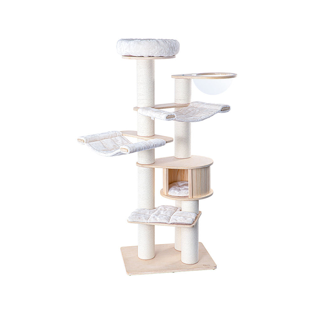 HoneypotCat Elite Wood Cat Tower: Multi-Level, Scratch Posts, Cozy Capsule