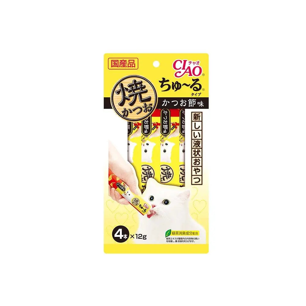 CIAO Grilled Tuna Churu Puree Dried Bonito Flavour Cat Treats 12g x 4