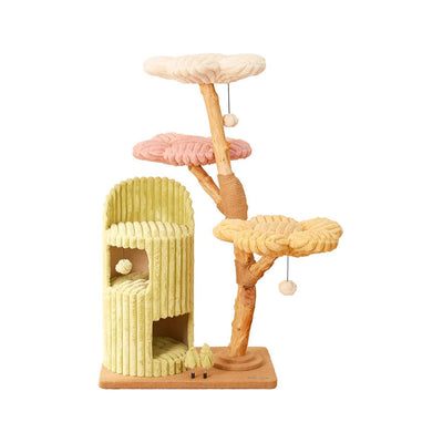 Three-Level Flower Shaped Cat Tree with Cozy House for Playful Felines