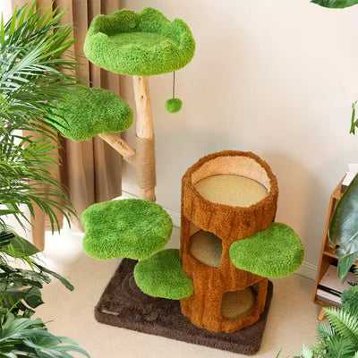 Multi-Level Solid Wood Cat Tree: Five Tier Tree Hollow Climbing Tower