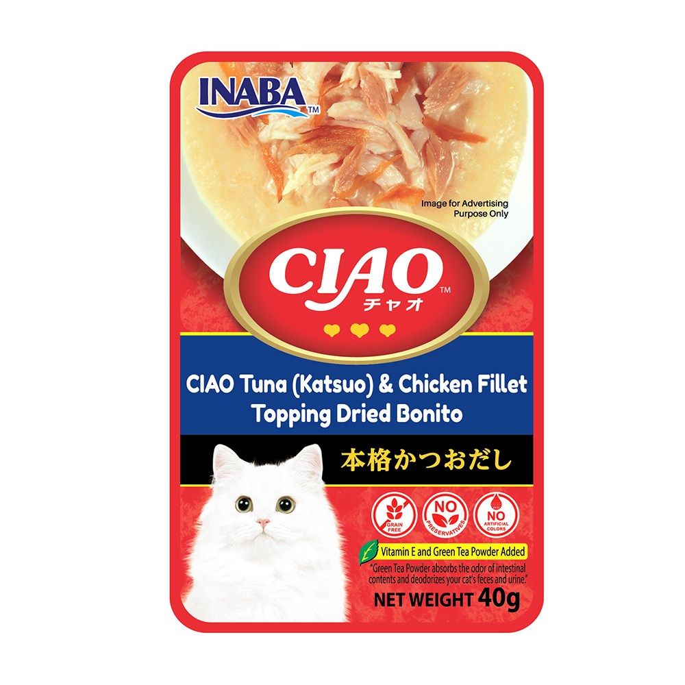 CIAO Creamy Tuna Katsuo Chicken Fillet Soup Topping Dried Bonito for Cats