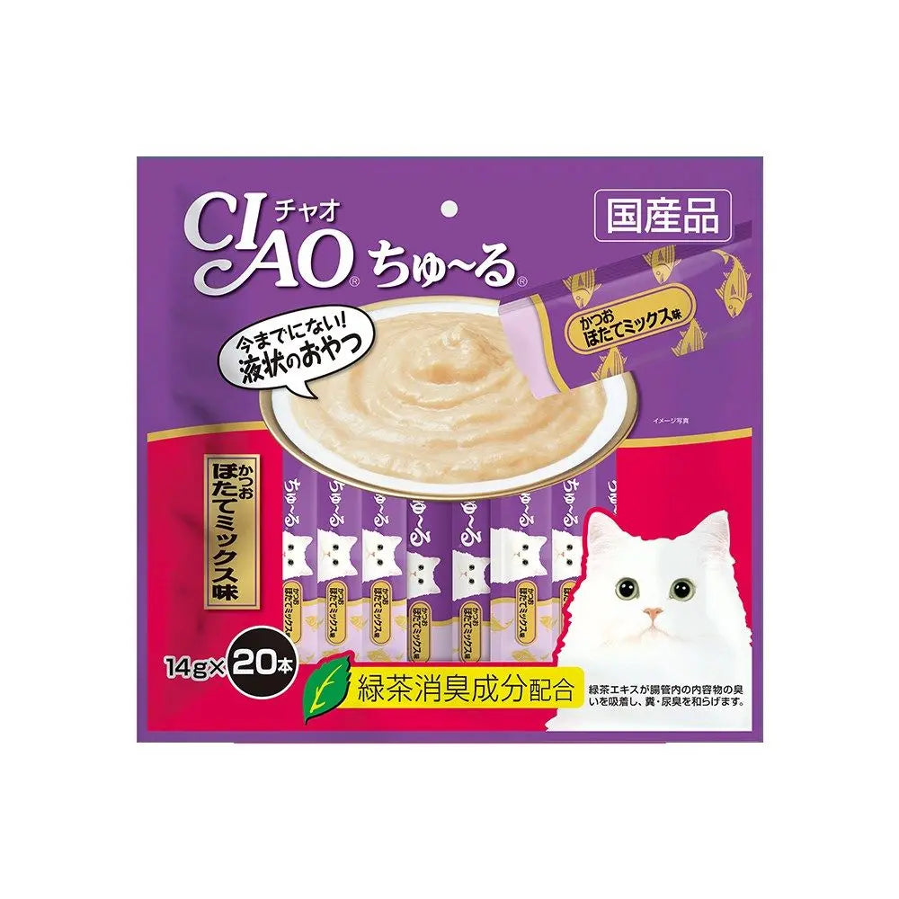 CIAO Churu Tuna Scallop Flavour Cat Treat, Hydrating PurÃƒÆ’Ã‚Â©e, 20-Pack