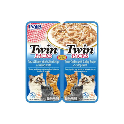 Inaba Twin Packs Tuna with Chicken Scallop Flavoured Broth Cat Treats 40g x 2