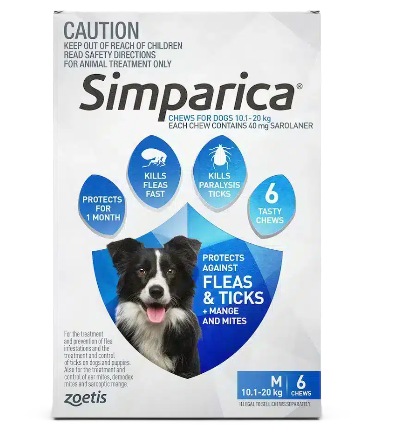 Simparica 10.1-20Kg 40Mg 6 Pk Medium Dog Blue